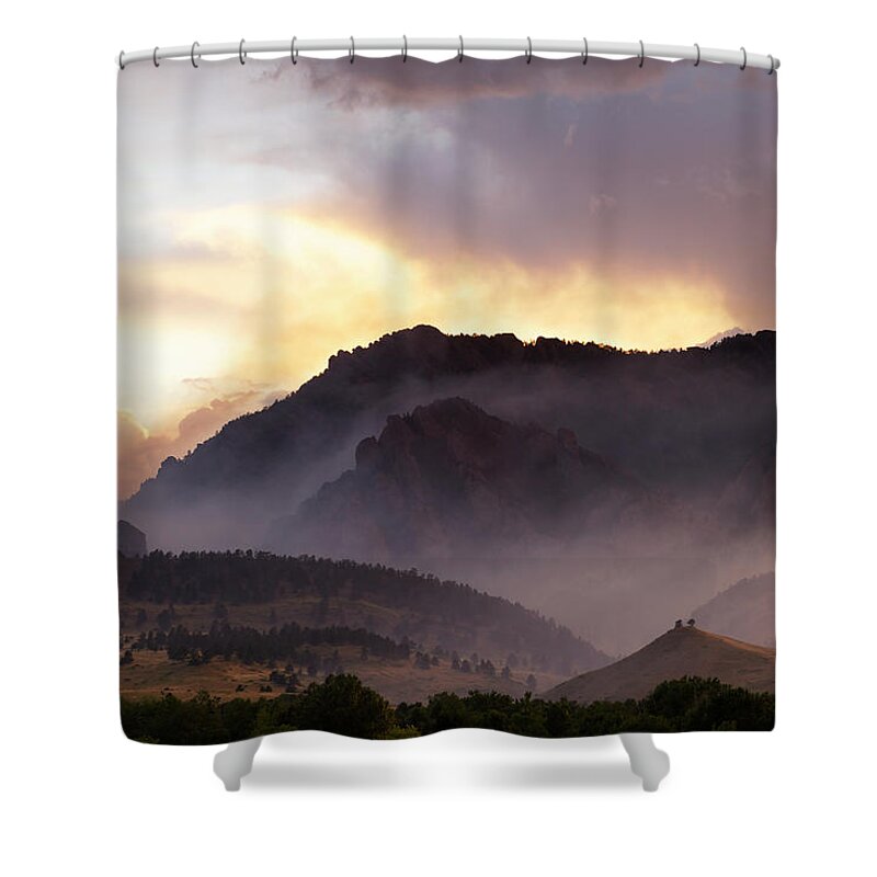 Scenics Shower Curtain featuring the photograph Dramatic Smoke And Fog Mountain Scene by Beklaus