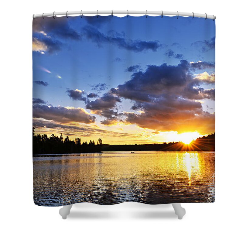 Sunset Shower Curtain featuring the photograph Dramatic sunset at lake 1 by Elena Elisseeva