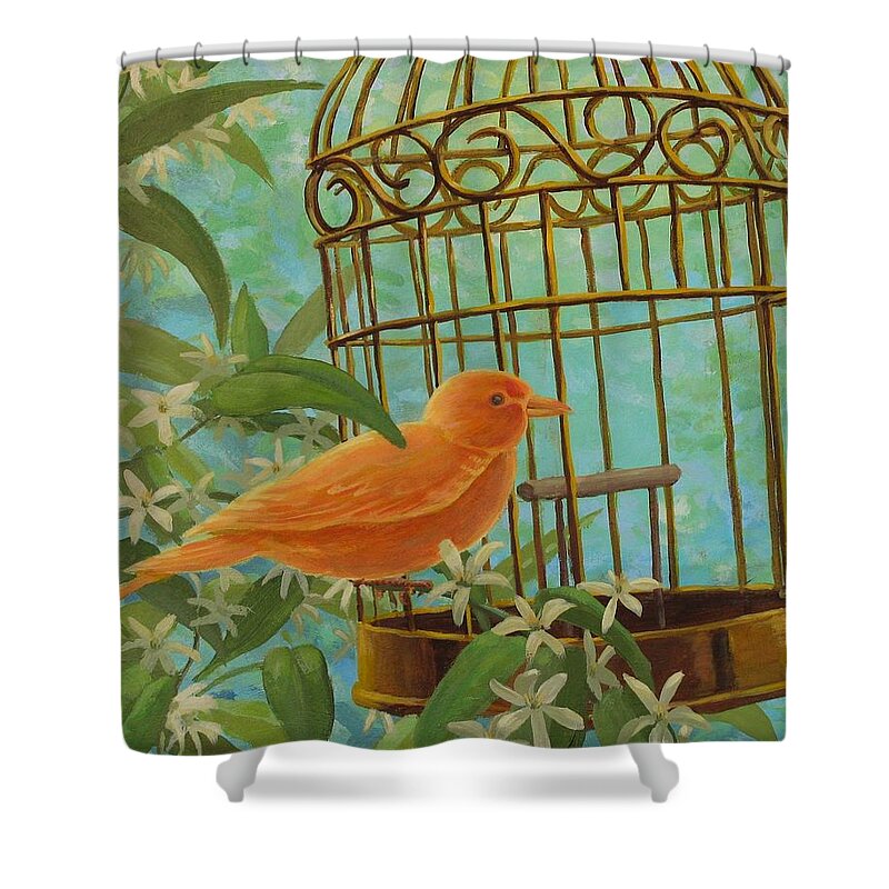 Canary Shower Curtain featuring the painting Dreamsicle by Don Morgan