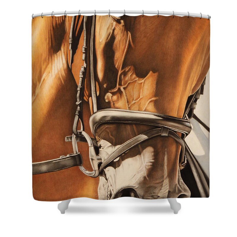 Horse Shower Curtain featuring the pastel Dressage and Details by Joni Beinborn