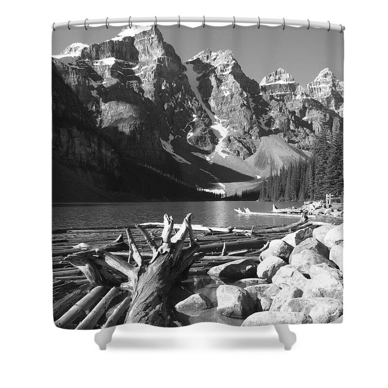 Driftwood Shower Curtain featuring the photograph Driftwood - Black and White by Marcia Socolik