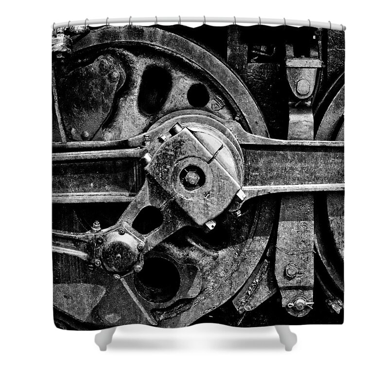 Railroad Shower Curtain featuring the photograph Drive Wheel - 190 - BW by Paul W Faust - Impressions of Light