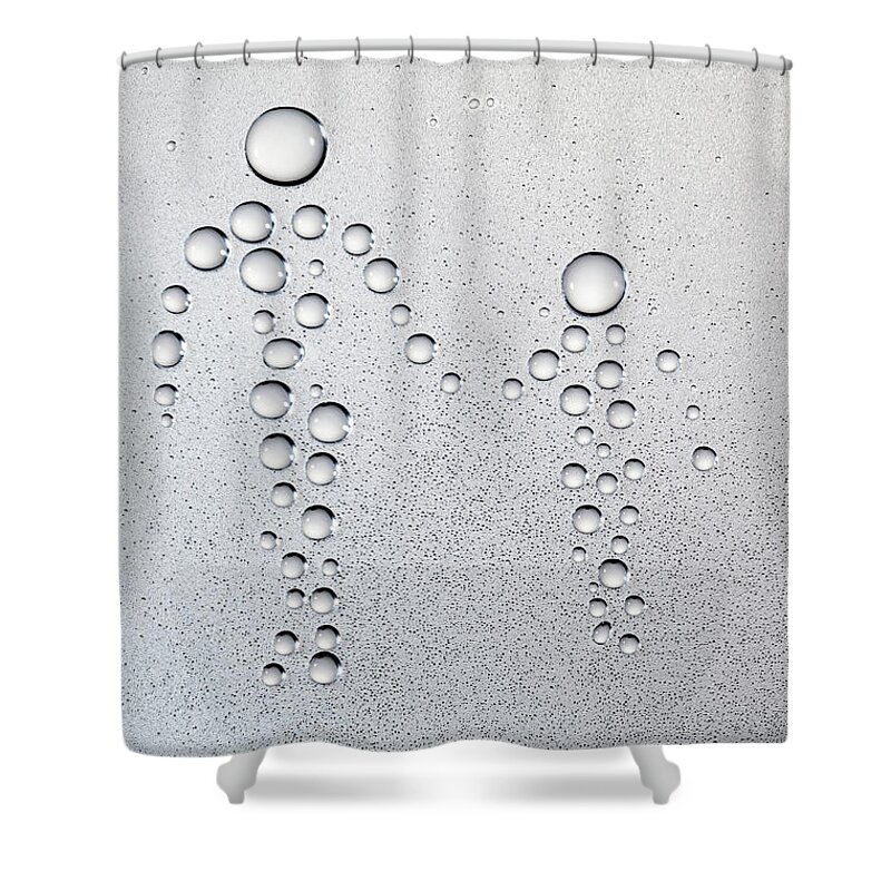 White Background Shower Curtain featuring the photograph Droplets Of Water That Shaped Walking by Hiroshi Watanabe