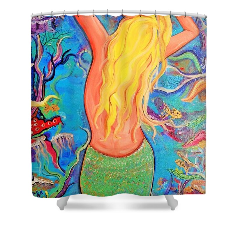Mermaid Shower Curtain featuring the mixed media Drowning In A Sea Of Love by Tracy Mcdurmon