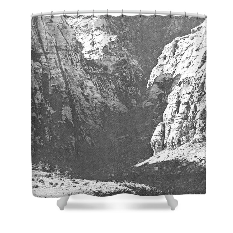 Frank Wilson Shower Curtain featuring the photograph Dry Desert Waterfall Pencil Rendering by Frank Wilson