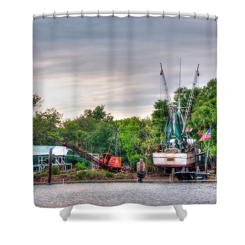 Drydock Shower Curtain featuring the photograph Dry Docked Shrimp Boat by Scott Hansen