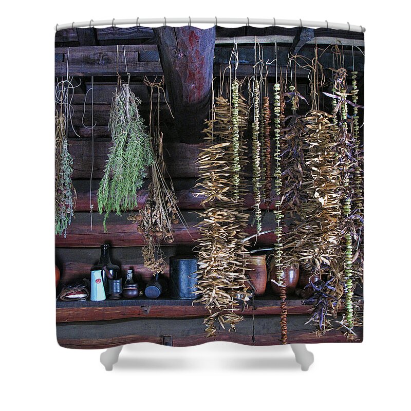 Drying Herbs Shower Curtain featuring the photograph Drying Herbs and Vegetables in Williamsburg by Dave Mills
