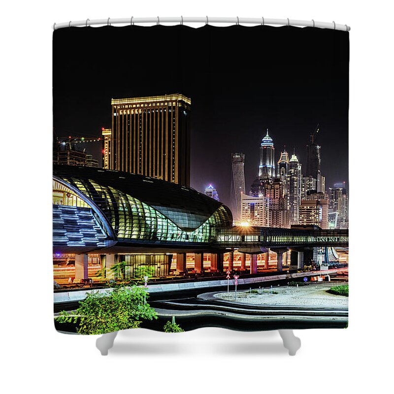 Construction Site Shower Curtain featuring the photograph Dubai Jumeirah Lakes Towers Metro by Juergen Sack