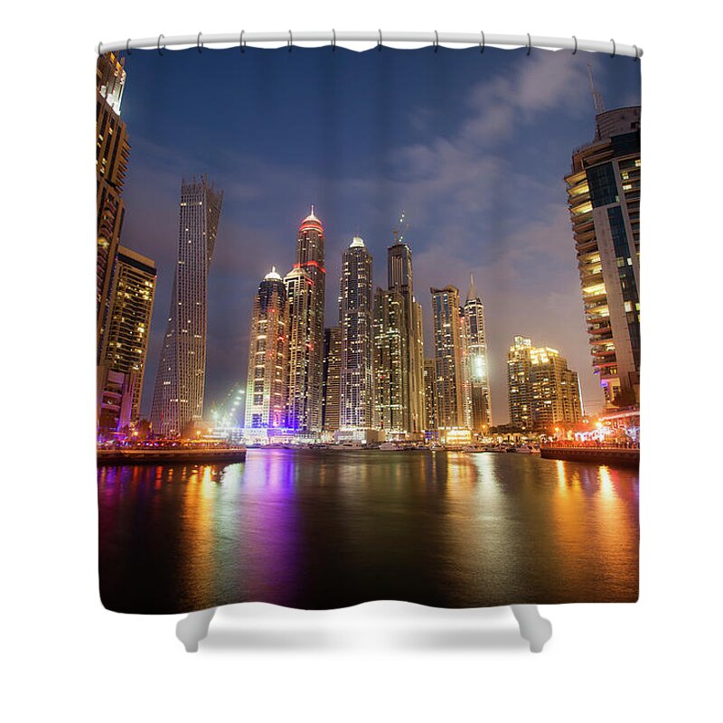 Purple Shower Curtain featuring the photograph Dubai Marina Dusk by Brad Rickerby