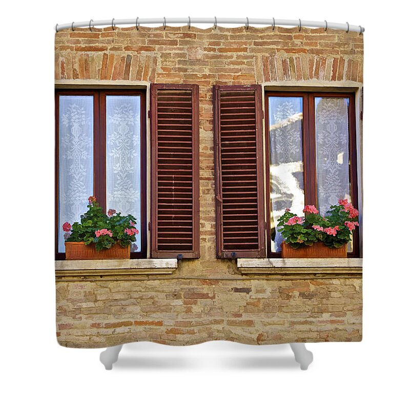 Art Shower Curtain featuring the photograph Dueling Windows of Tuscany by David Letts