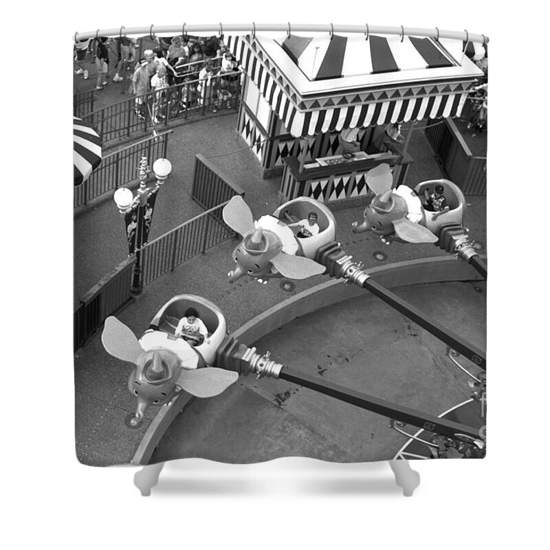 Dumbo Shower Curtain featuring the photograph Dumbo Ride Disney World circa 1995 by Edward Fielding
