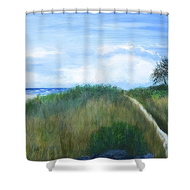 Lake Michigan Dunes Shower Curtain featuring the painting Dunes Landscape by Dick Bourgault
