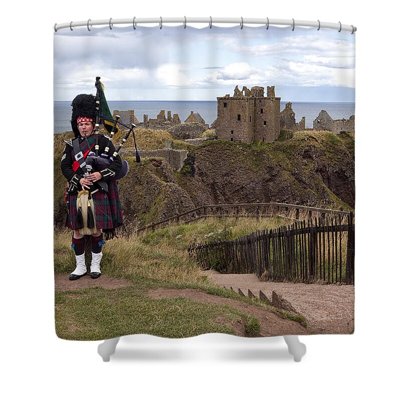 Piper Shower Curtain featuring the photograph Dunnottar Piper by Eunice Gibb