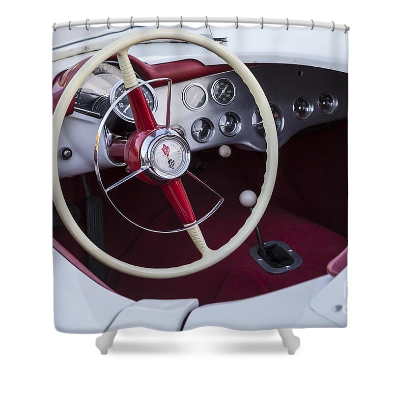 1954 Shower Curtain featuring the photograph Duntov 1954 Corvette Interior by Dennis Hedberg