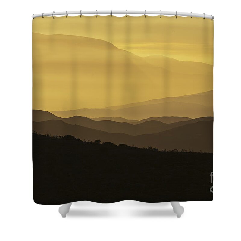 Landscape Shower Curtain featuring the photograph Dusk Over the Spanish Hills of Andalusia by Heiko Koehrer-Wagner