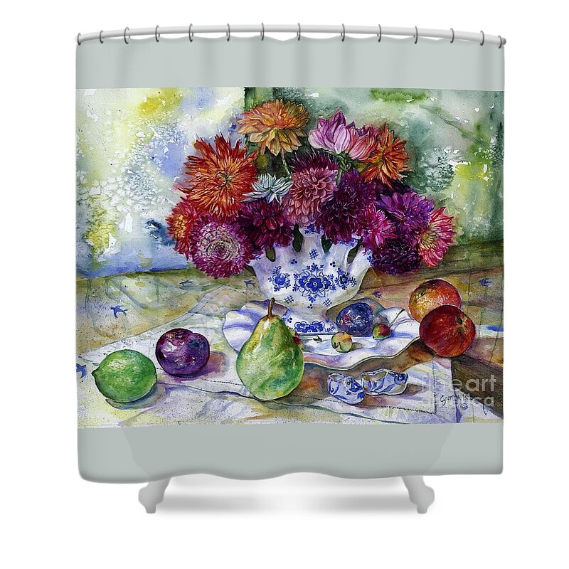 Dutch Shower Curtain featuring the painting Dutch Dahlia Delights by Cynthia Pride