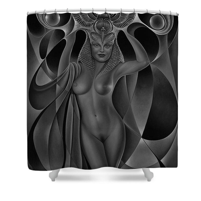 Nude-art Shower Curtain featuring the painting Dynamic Queen V-Black and White by Ricardo Chavez-Mendez
