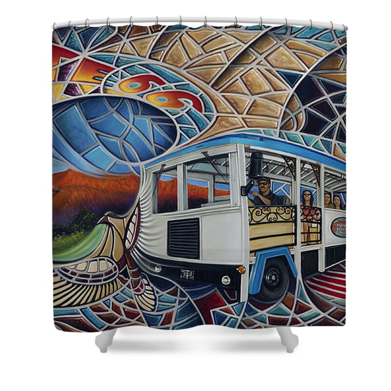 Mosiac Shower Curtain featuring the painting Dynamic Route 66 II by Ricardo Chavez-Mendez