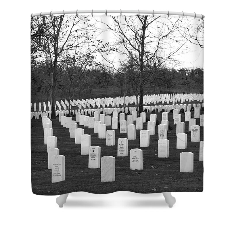 Eagle Point National Cemetery Shower Curtain featuring the photograph Eagle Point National Cemetery in Black and White by Mick Anderson