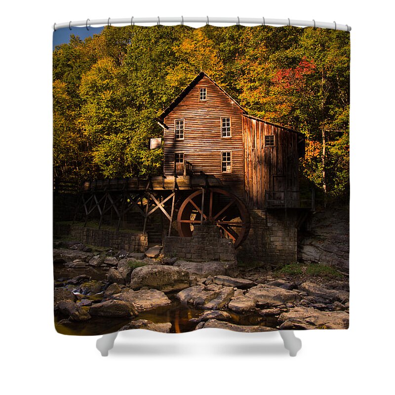 Glade Creek Grist Mill Shower Curtain featuring the photograph Early Autumn at Glade Creek Grist Mill by Shane Holsclaw