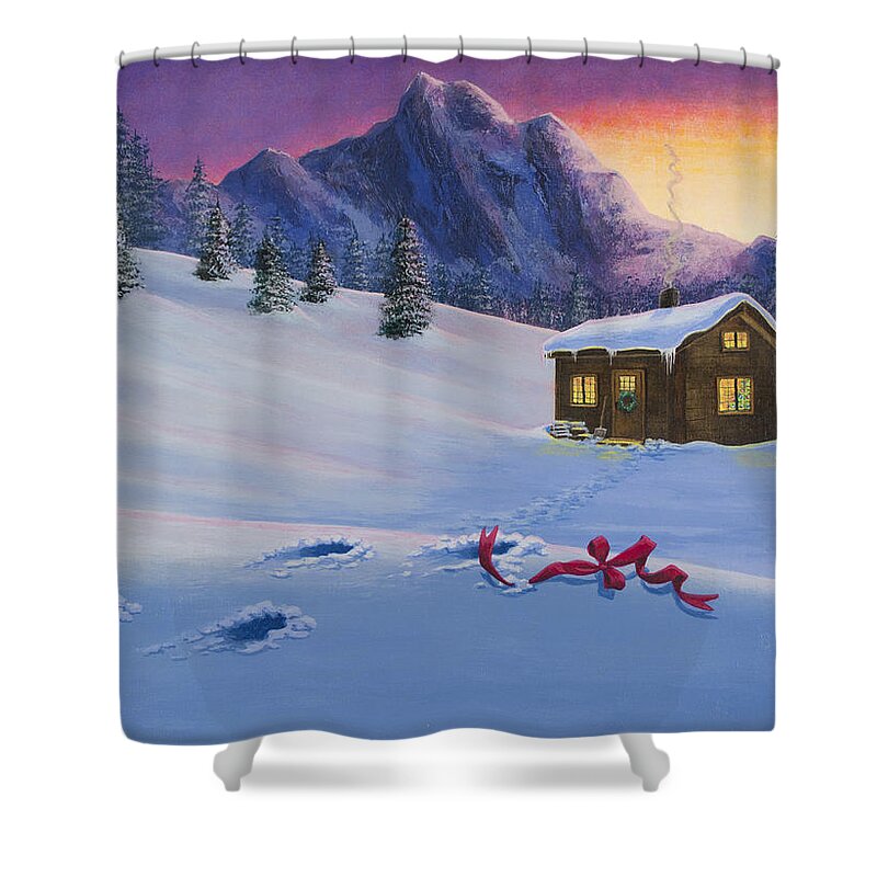 Snowy Christmas Painting Shower Curtain featuring the painting Early Christmas Morn by Jack Malloch