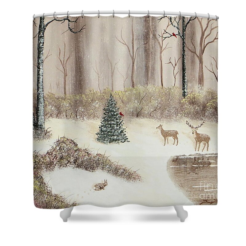 Snow Shower Curtain featuring the painting Early Morning Snow by Tim Townsend