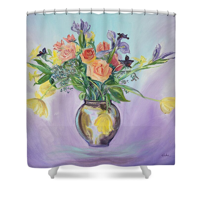 Floral Painting Shower Curtain featuring the painting Early Spring Bouquet by Asha Carolyn Young