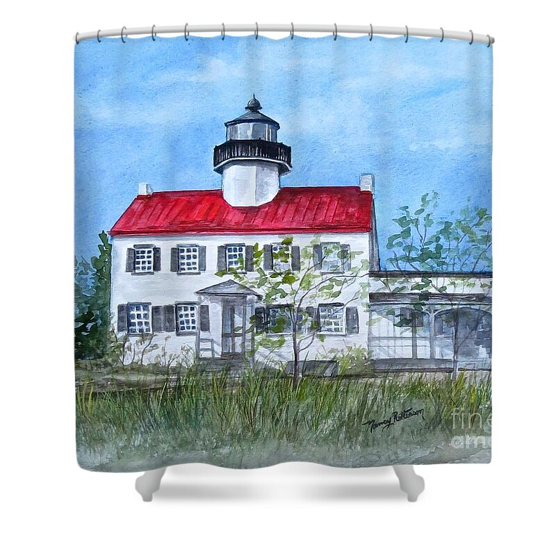 East Point Lighthouse Shower Curtain featuring the painting Early Years of East Point Lighthouse by Nancy Patterson