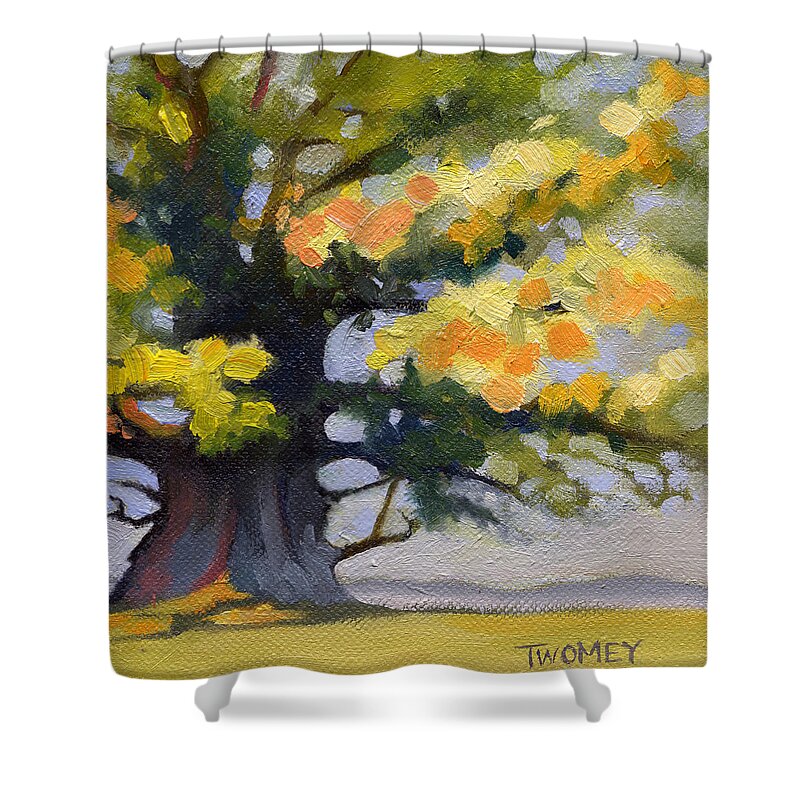 Oak Shower Curtain featuring the painting Earlysville Virginia Ancient White Oak by Catherine Twomey