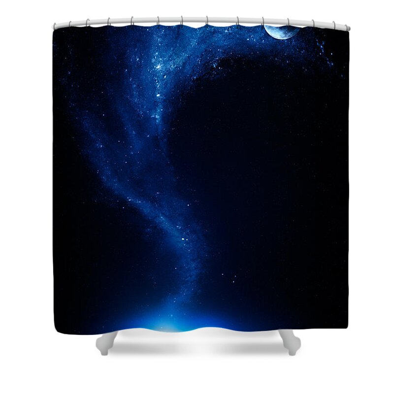 Earth Shower Curtain featuring the photograph Earth and moon interconnected by Johan Swanepoel