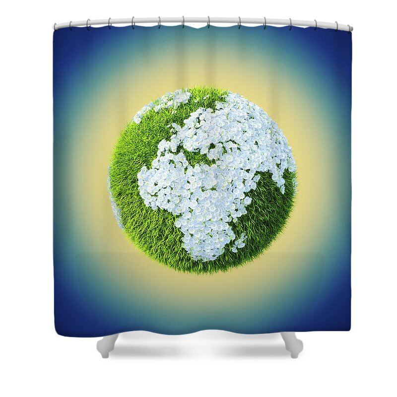 Environmental Conservation Shower Curtain featuring the digital art Earth Made Of Grass And Flowers Set Up by Maciej Frolow