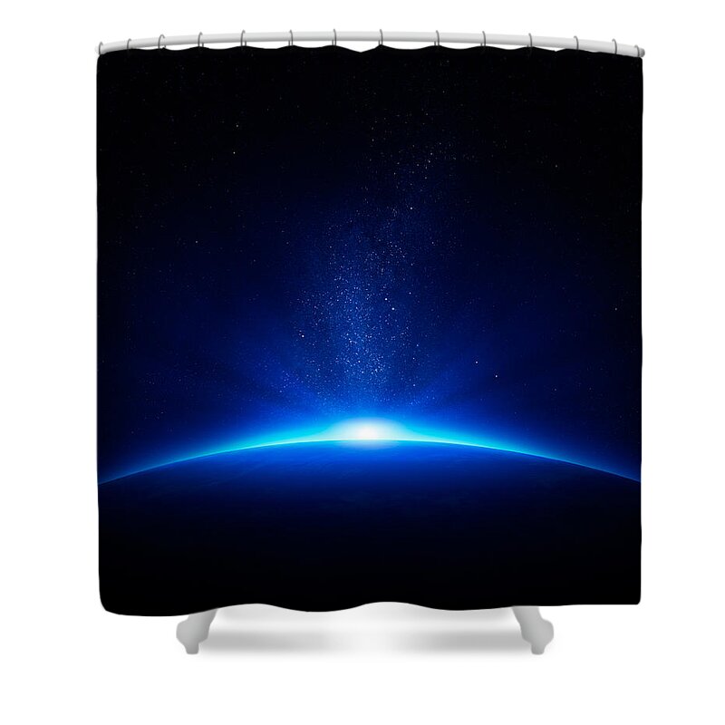 Earth Shower Curtain featuring the photograph Earth sunrise in space by Johan Swanepoel