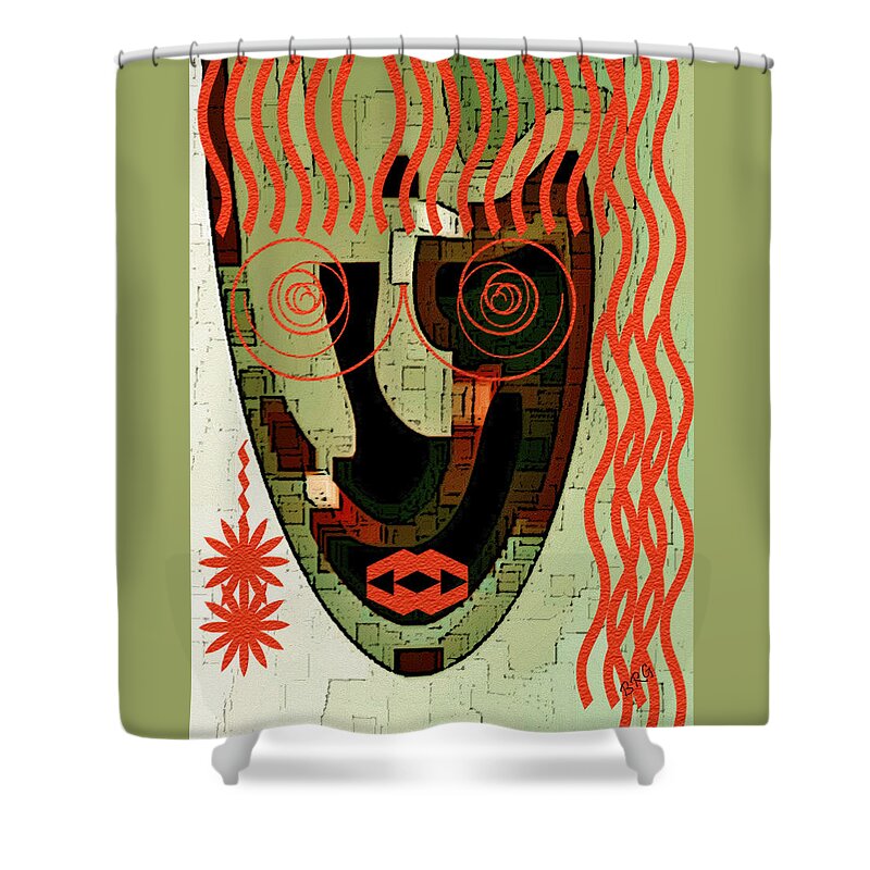 Abstract Face Shower Curtain featuring the digital art Earthy Woman by Ben and Raisa Gertsberg