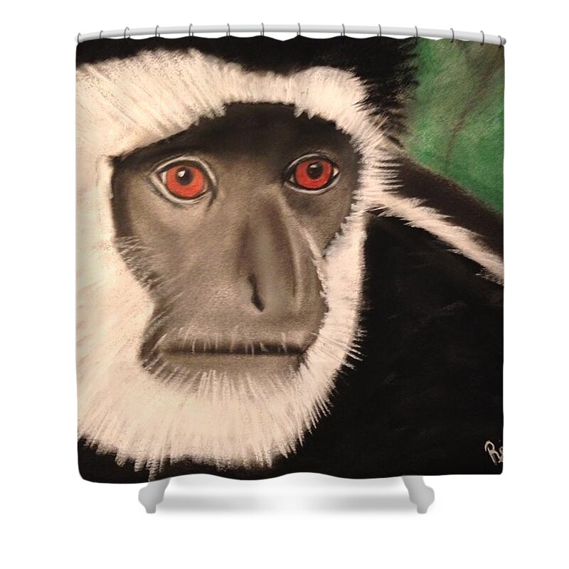 Monkey Shower Curtain featuring the pastel Eastern Colobus Monkey by Renee Michelle Wenker