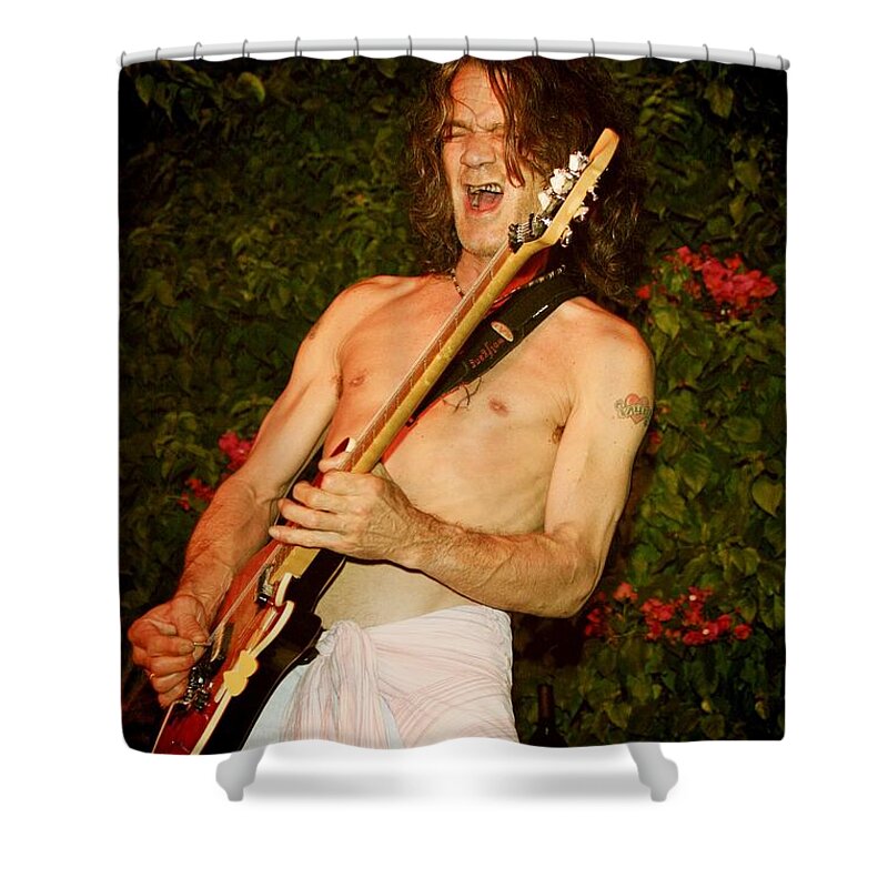 Eddie Van Halen Shower Curtain featuring the photograph Eddie Van Halen by Nina Prommer