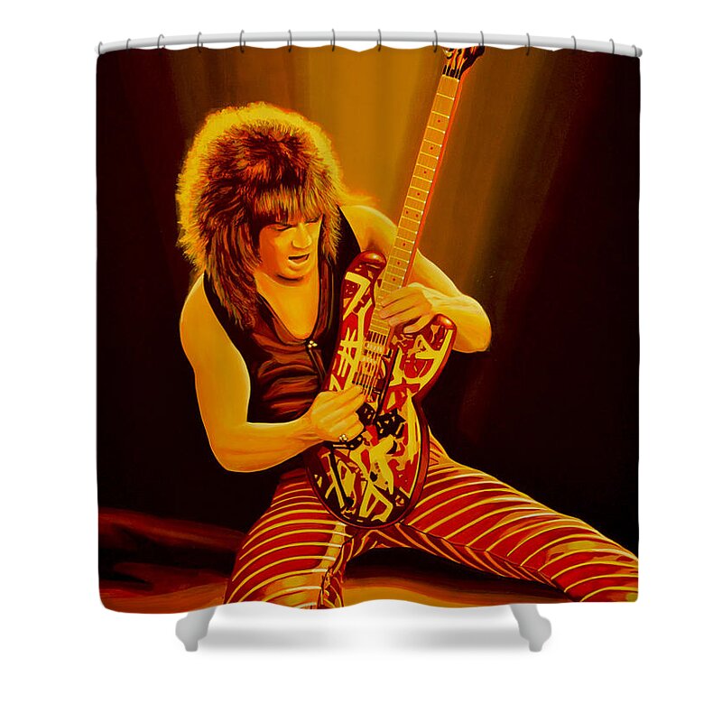 Eddie Van Halen Shower Curtain featuring the painting Eddie van Halen Painting by Paul Meijering