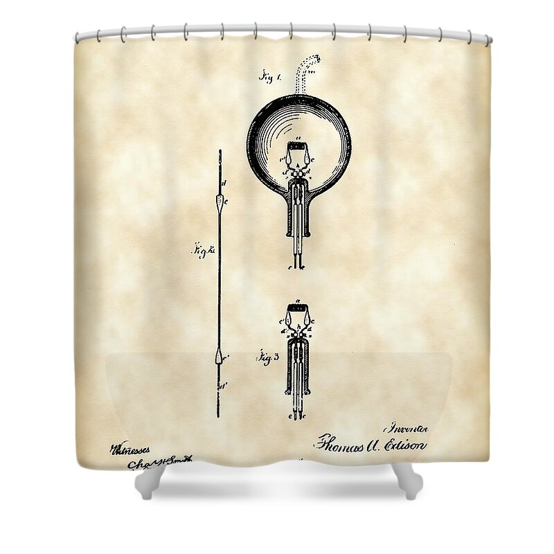 Light Shower Curtain featuring the digital art Edison Light Bulb Patent 1880 - Vintage by Stephen Younts