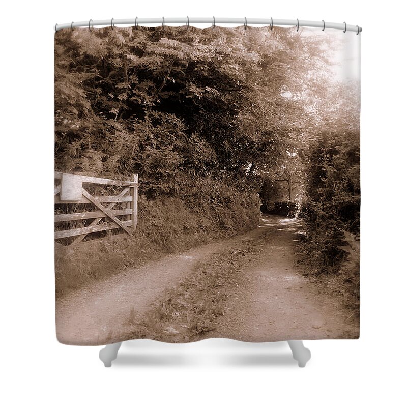 Sepia Shower Curtain featuring the photograph Eerie Lane Monmouth Wales by Andrew Read