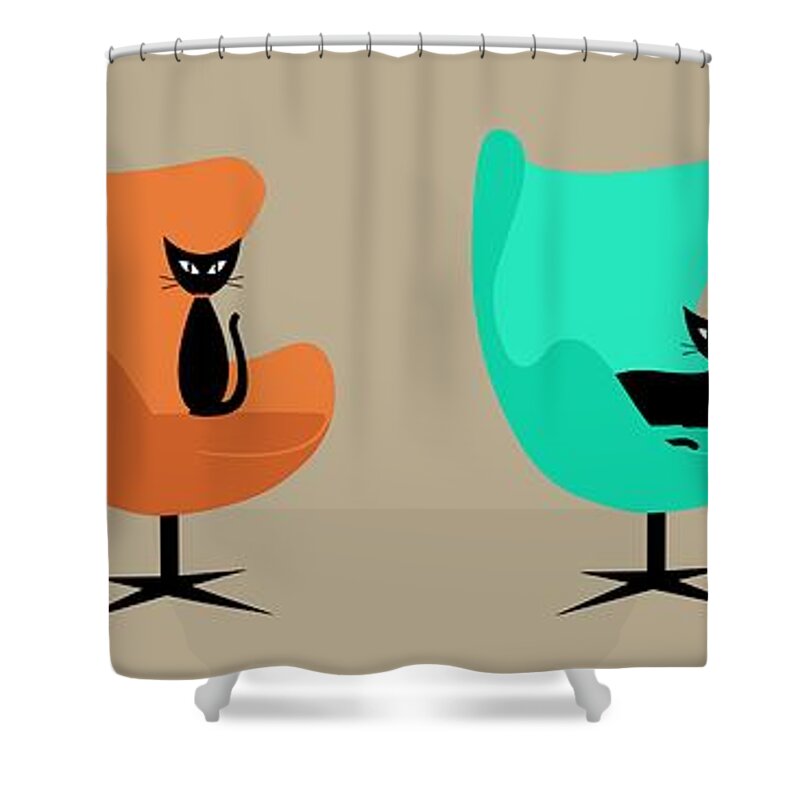 Mid Century Shower Curtain featuring the digital art Egg Chairs by Donna Mibus