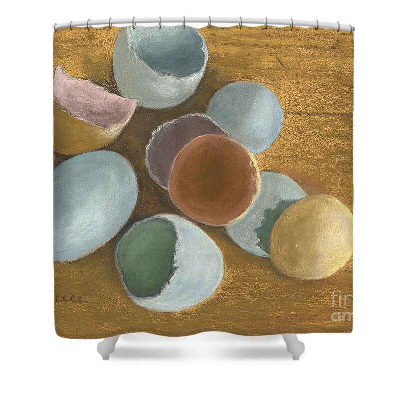 Aracanas Shower Curtain featuring the pastel Egg Study by Ginny Neece