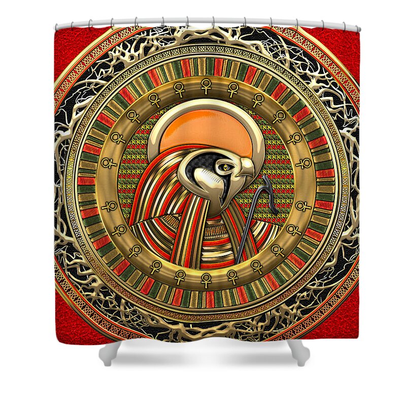 'treasure Trove' Collection By Serge Averbukh Shower Curtain featuring the digital art Egyptian Sun God Ra by Serge Averbukh