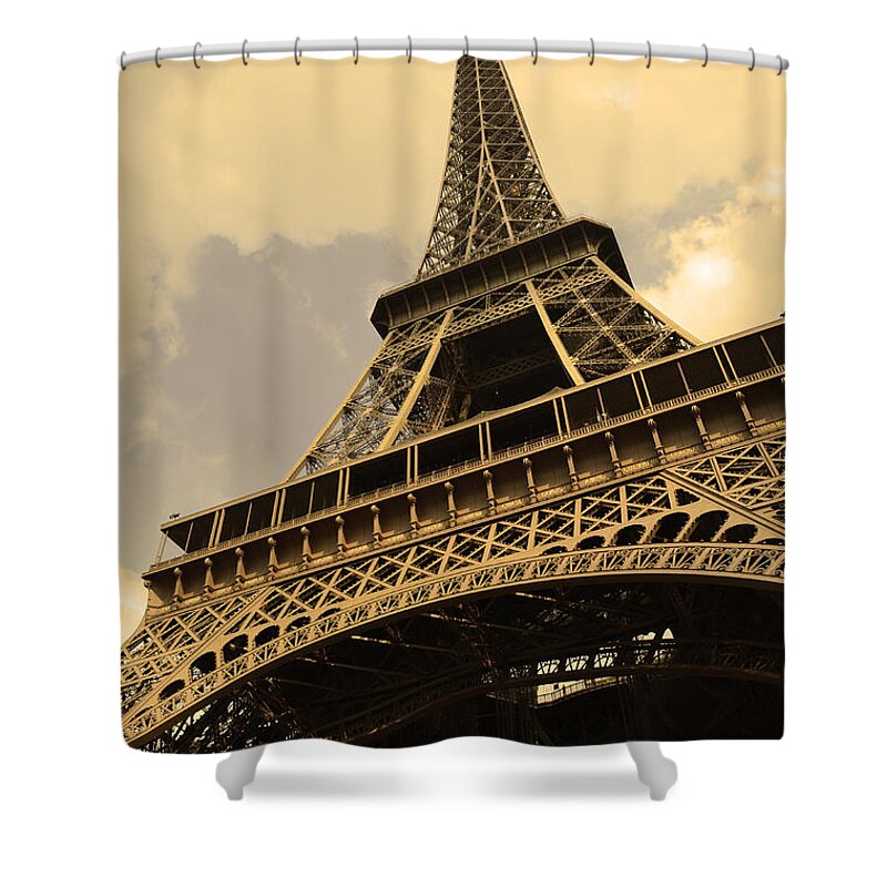 Landscape Eiffel Tower Paris France Photography Shower Curtain featuring the photograph Eiffel Tower Paris France Sepia by Patricia Awapara