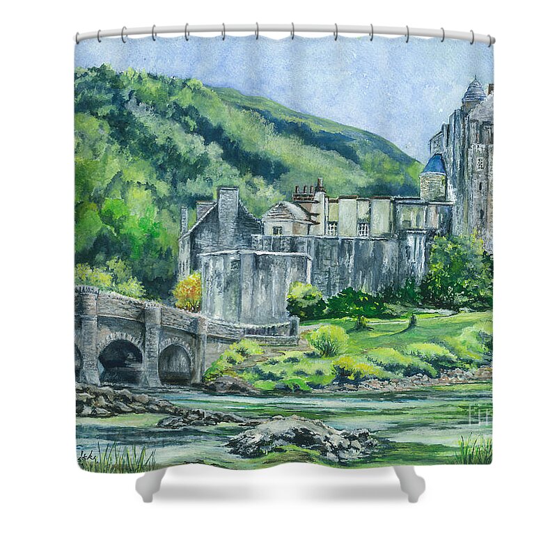 New Jersey Artist Shower Curtain featuring the painting The Eilean Donan Castle in Scotland by Carol Wisniewski