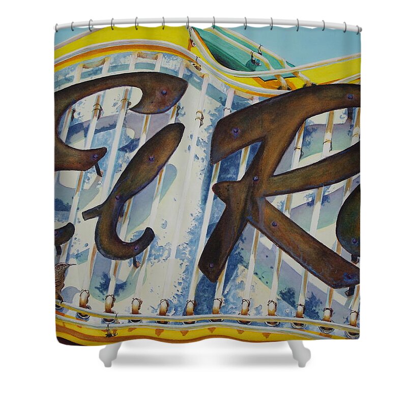 Motel Shower Curtain featuring the painting El Ray by Greg and Linda Halom