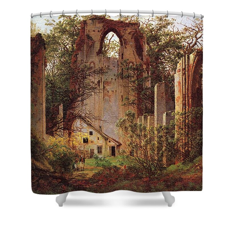 David Caspar Friedrich Shower Curtain featuring the painting Eldena Monastary Ruins by David Caspar Friedrich