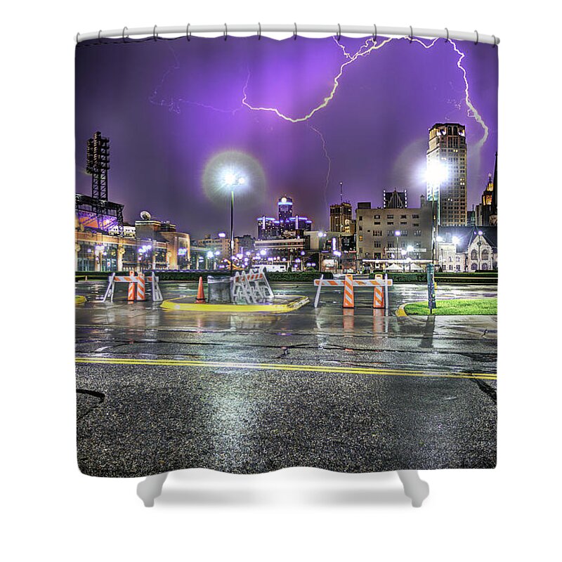 King Kong Shower Curtain featuring the photograph Electric Detroit by Nicholas Grunas