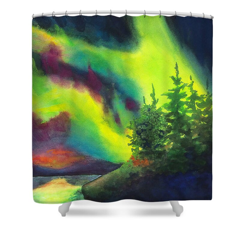Painting Shower Curtain featuring the painting Electric Green in the Sky 2 by Kathy Braud
