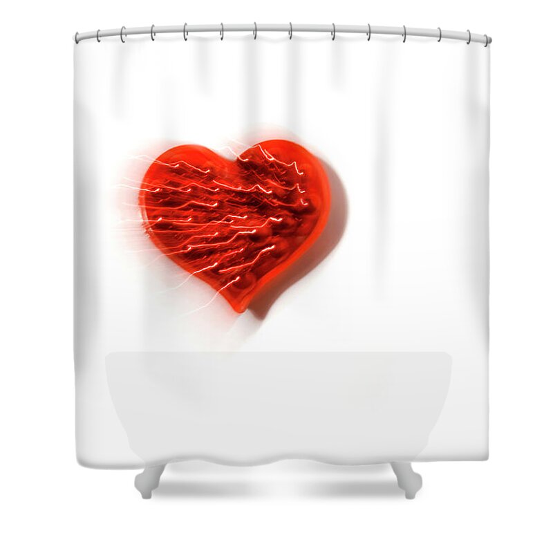 White Background Shower Curtain featuring the photograph Electric Red Heart On A White Background by Daryl Solomon
