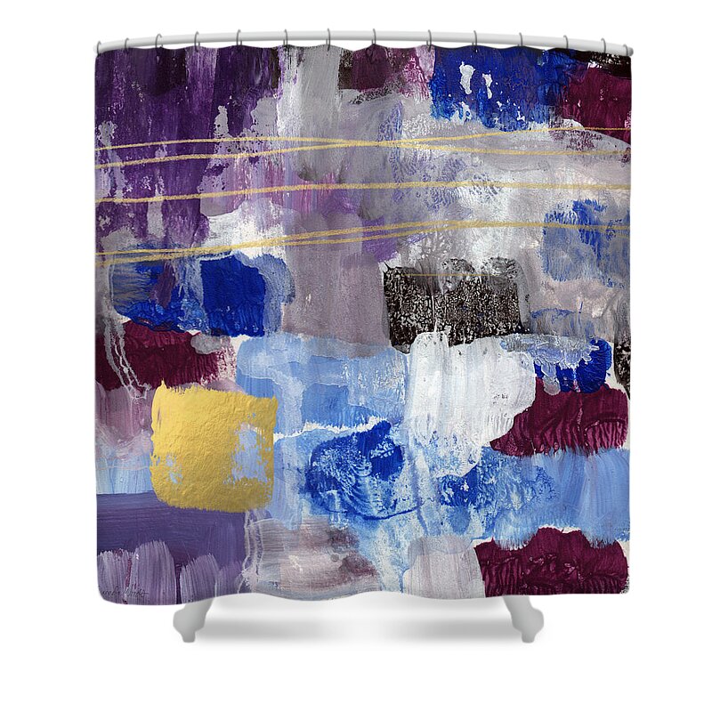 Contemporary Abstract Shower Curtain featuring the painting Elemental- Abstract Expressionist Painting by Linda Woods