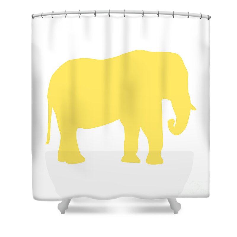 Graphic Art Shower Curtain featuring the digital art Elephant in Yellow and White by Jackie Farnsworth